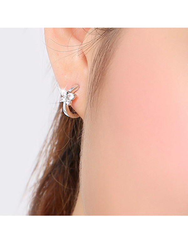 Jewels Galaxy Silver Plated American Diamond Studded Butterfly Shape Korean Hoop Earrings