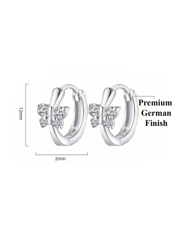 Jewels Galaxy Silver Plated American Diamond Studded Butterfly Shape Korean Hoop Earrings