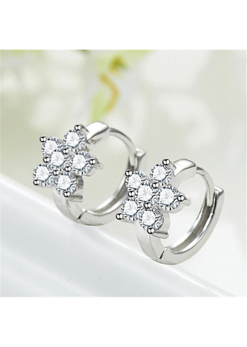 Jewels Galaxy Silver Plated American Diamond Studded Floral Korean Hoop Earrings