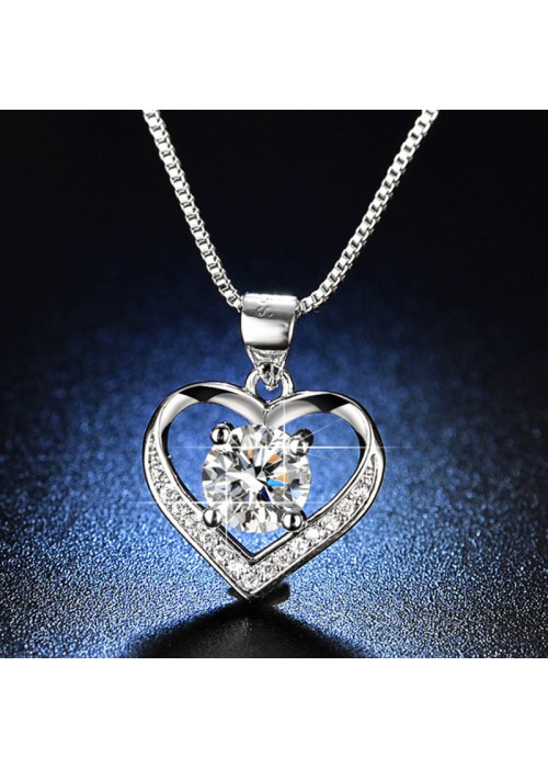 Jewels Galaxy Silver Plated American Diamond Studded Heart Themed Anti Tarnish Pendant