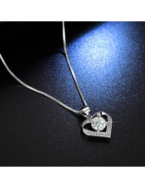 Jewels Galaxy Silver Plated American Diamond Studded Heart Themed Anti Tarnish Pendant