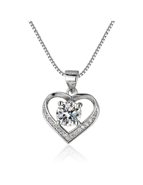 Jewels Galaxy Silver Plated American Diamond Studded Heart Themed Anti Tarnish Pendant