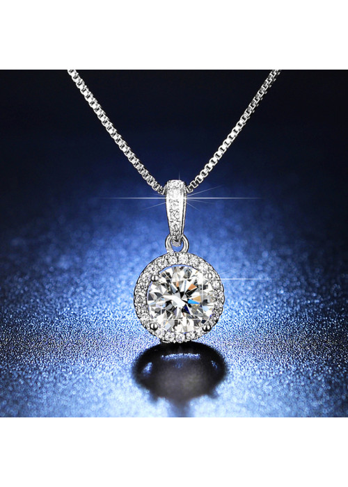 Jewels Galaxy Silver Plated Crystal Studded Circular Shape Solitaire Pendant