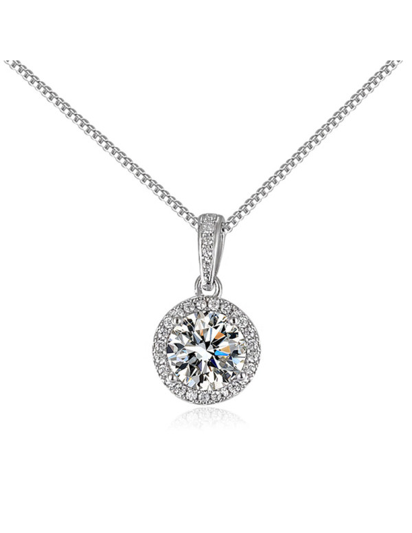 Jewels Galaxy Silver Plated Crystal Studded Circular Shape Solitaire Pendant