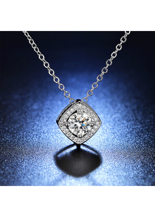 Jewels Galaxy Silver Plated Crystal Studded Square Shape Anti Tarnish Solitaire Pendant