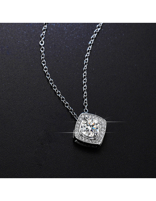 Jewels Galaxy Silver Plated Crystal Studded Square Shape Anti Tarnish Solitaire Pendant