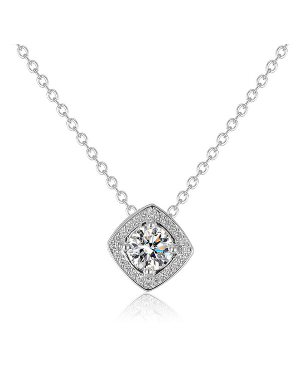 Jewels Galaxy Silver Plated Crystal Studded Square Shape Anti Tarnish Solitaire Pendant