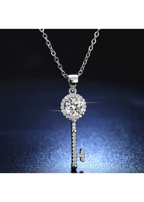 Jewels Galaxy Silver Plated Crystal Studded Key Themed Anti Tarnish Pendant