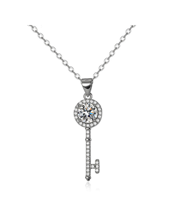 Jewels Galaxy Silver Plated Crystal Studded Key Themed Anti Tarnish Pendant