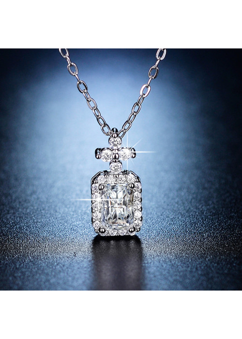 Jewels Galaxy Silver Plated Crystal Studded Geometrical Anti Tarnish Solitaire Pendant