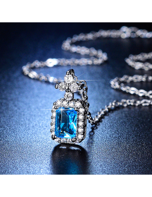 Jewels Galaxy Silver Plated Crystal Studded Geometrical Blue Stone Anti Tarnish Solitaire Pendant