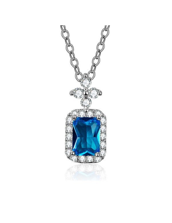 Jewels Galaxy Silver Plated Crystal Studded Geometrical Blue Stone Anti Tarnish Solitaire Pendant