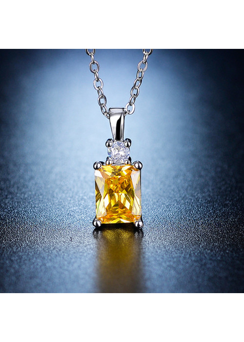 Jewels Galaxy Silver Plated Crystal Studded Geometrical Yellow Stone Anti Tarnish Solitaire Pendant