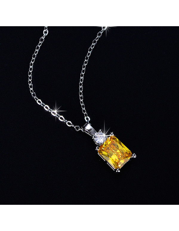 Jewels Galaxy Silver Plated Crystal Studded Geometrical Yellow Stone Anti Tarnish Solitaire Pendant