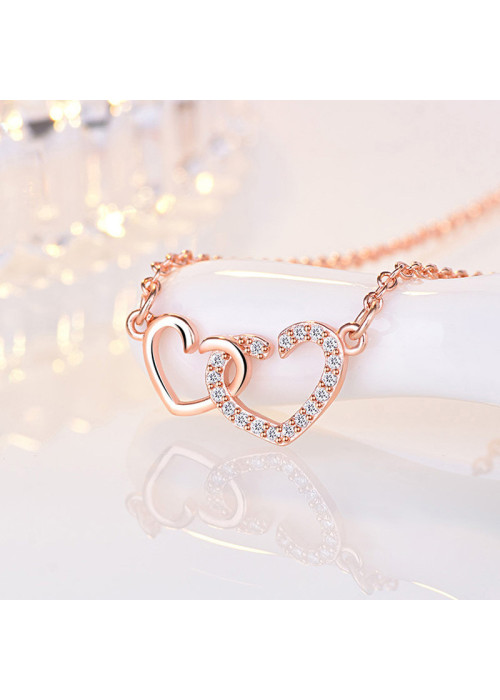 Jewels Galaxy Rose Gold Plated American Diamond Studded Dual Heart Contemporary Korean Pendant