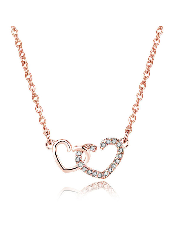 Jewels Galaxy Rose Gold Plated American Diamond Studded Dual Heart Contemporary Korean Pendant