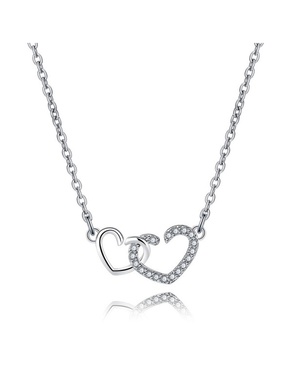 Jewels Galaxy Silver Plated American Diamond Studded Dual Heart Contemporary Korean Pendant