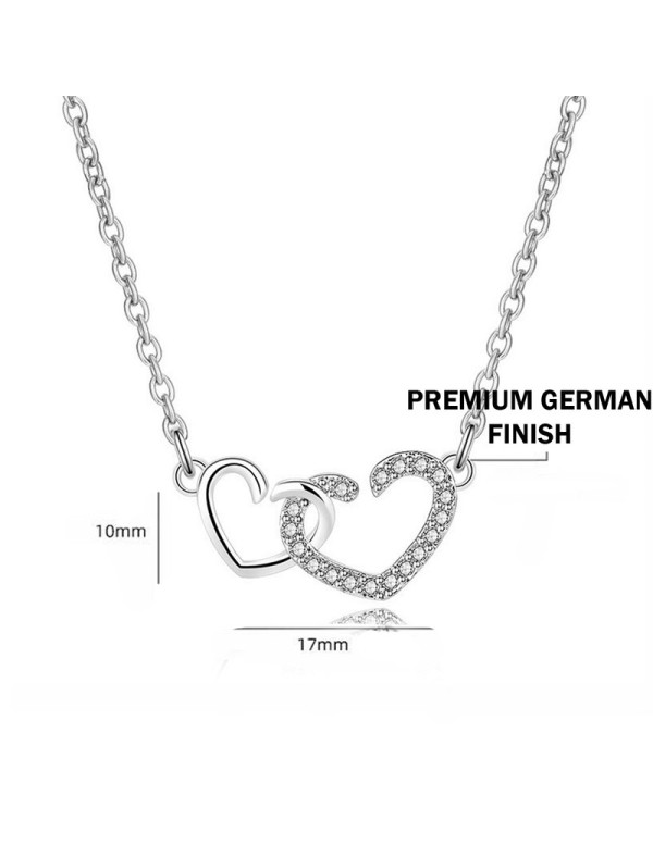 Jewels Galaxy Silver Plated American Diamond Studded Dual Heart Contemporary Korean Pendant