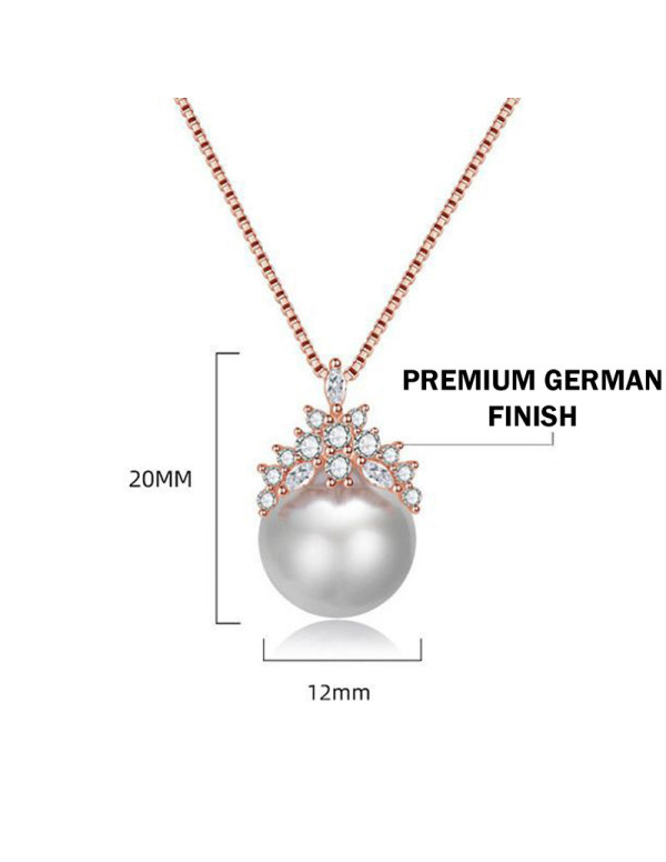 Jewels Galaxy Rose Gold Plated American Diamond Studded Crown Like Pearl Studded Korean Pendant