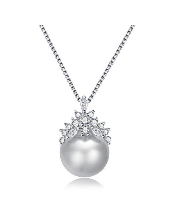 Jewels Galaxy Silver Plated American Diamond Studded Crown Like Pearl Studded Korean Pendant