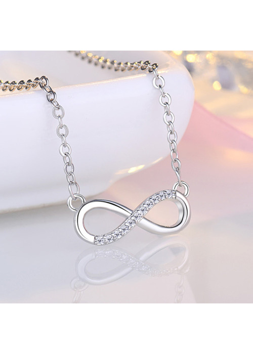 Jewels Galaxy Silver Plated American Diamond Studded Infinity Shape Korean Pendant