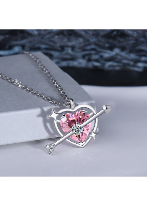 Jewels Galaxy Silver Plated American Diamond Studded Pink Heart Themed Pendant