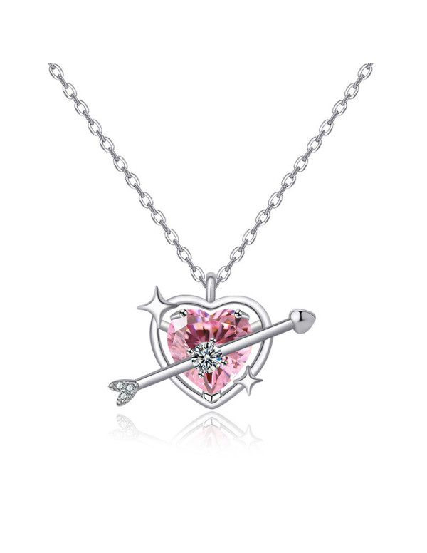 Jewels Galaxy Silver Plated American Diamond Studded Pink Heart Themed Pendant