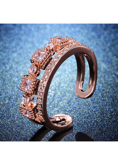 Jewels Galaxy Rose Gold Plated American Diamond Studded Square Checkered Adjustable Finger Ring