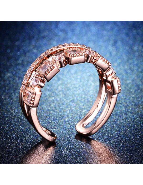 Jewels Galaxy Rose Gold Plated American Diamond Studded Square Checkered Adjustable Finger Ring