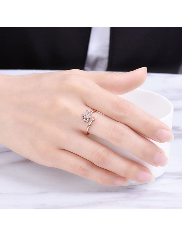 Jewels Galaxy Rose Gold Plated American Diamond Studded Swan Shape Contemporary Korean Finger Ring