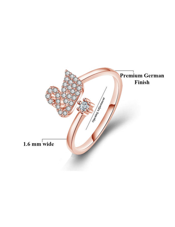 Jewels Galaxy Rose Gold Plated American Diamond Studded Swan Shape Contemporary Korean Finger Ring