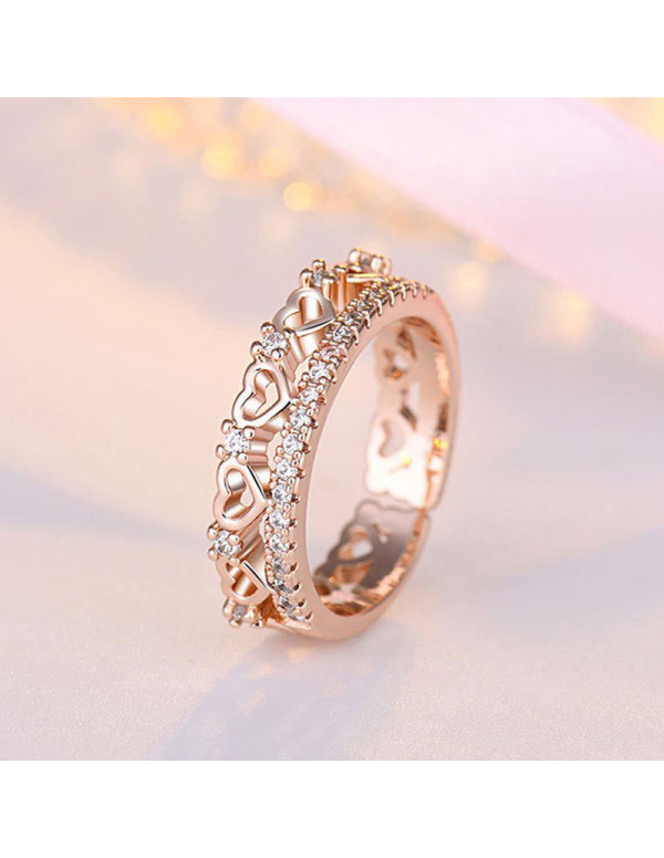 Jewels Galaxy Rose Gold Plated American Diamond Studded Hearts inspired Contemporary Finger Ring