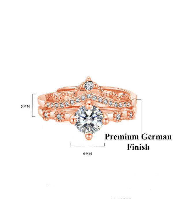 Jewels Galaxy Rose Gold Plated American Diamond Studded Crown Shape Contemporary Korean Finger Ring