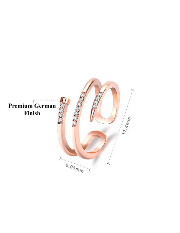 Jewels Galaxy Rose Gold Plated American Diamond Studded Nail Shape Contemporary Korean Finger Ring