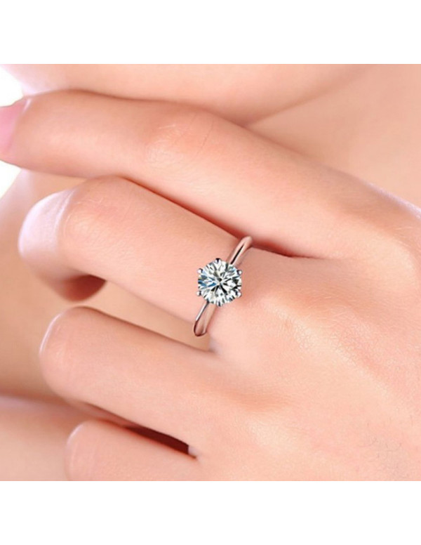 Jewels Galaxy Silver Plated Crystal Studded Anti Tarnish Solitaire Adjustable Finger Ring