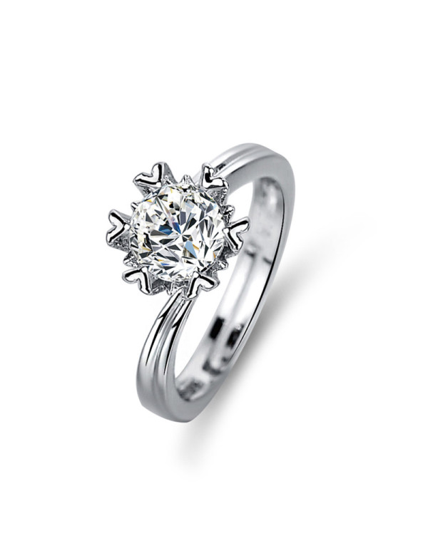 Jewels Galaxy Silver Plated Crystal Studded Contemporary Anti Tarnish Solitaire Adjustable Ring