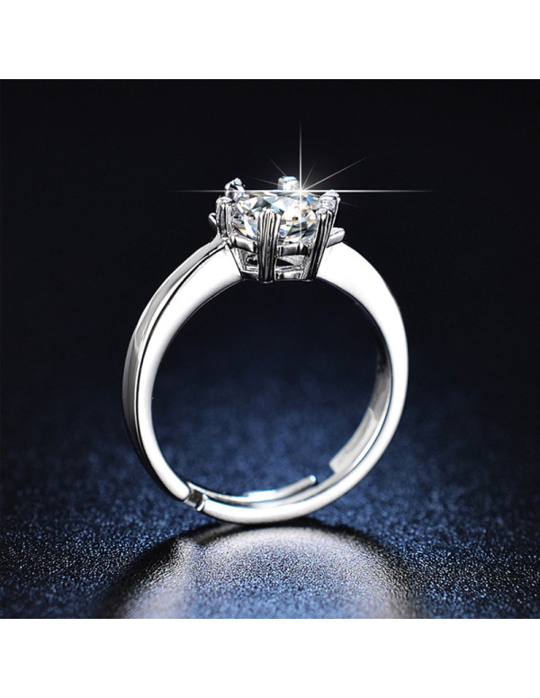 Jewels Galaxy Silver Plated Crystal Studded Contemporary Anti Tarnish Solitaire Adjustable Ring