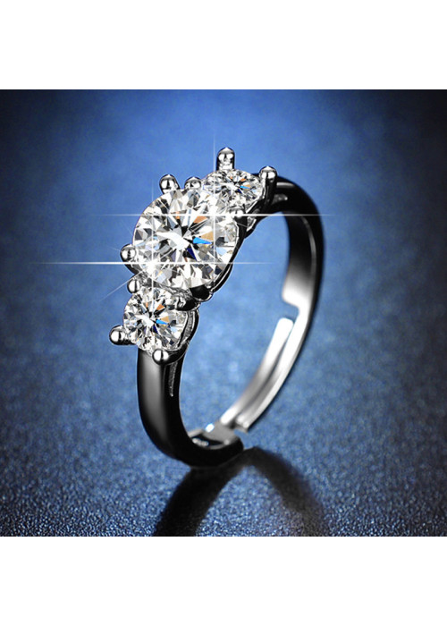 Jewels Galaxy Silver Plated Crystal Studded Contemporary Anti Tarnish Solitaire Adjustable Ring