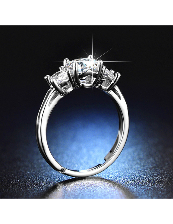 Jewels Galaxy Silver Plated Crystal Studded Contemporary Anti Tarnish Solitaire Adjustable Ring