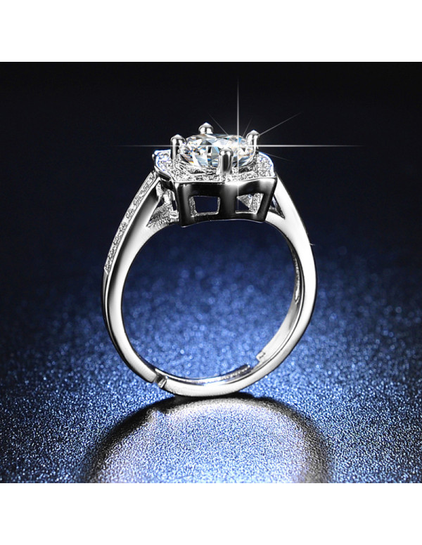 Jewels Galaxy Silver Plated Crystal Studded Contemporary Anti Tarnish Solitaire Adjustable Ring