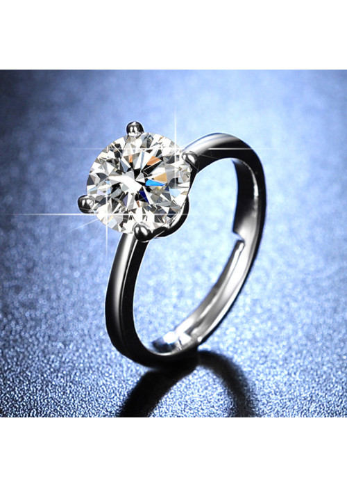 Jewels Galaxy Silver Plated Crystal Studded Contemporary Anti Tarnish Solitaire Adjustable Ring