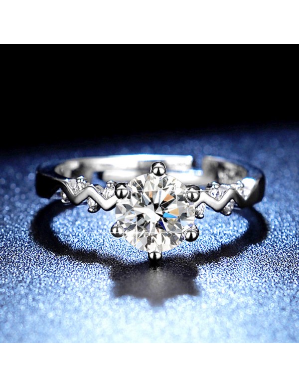 Jewels Galaxy Silver Plated Crystal Studded Unique Wave Like Adjustable Solitaire Finger Ring