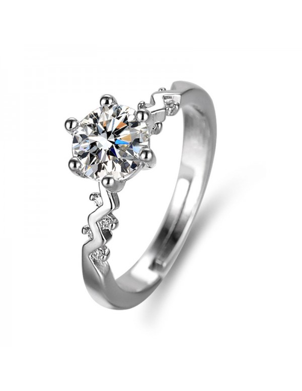 Jewels Galaxy Silver Plated Crystal Studded Unique Wave Like Adjustable Solitaire Finger Ring