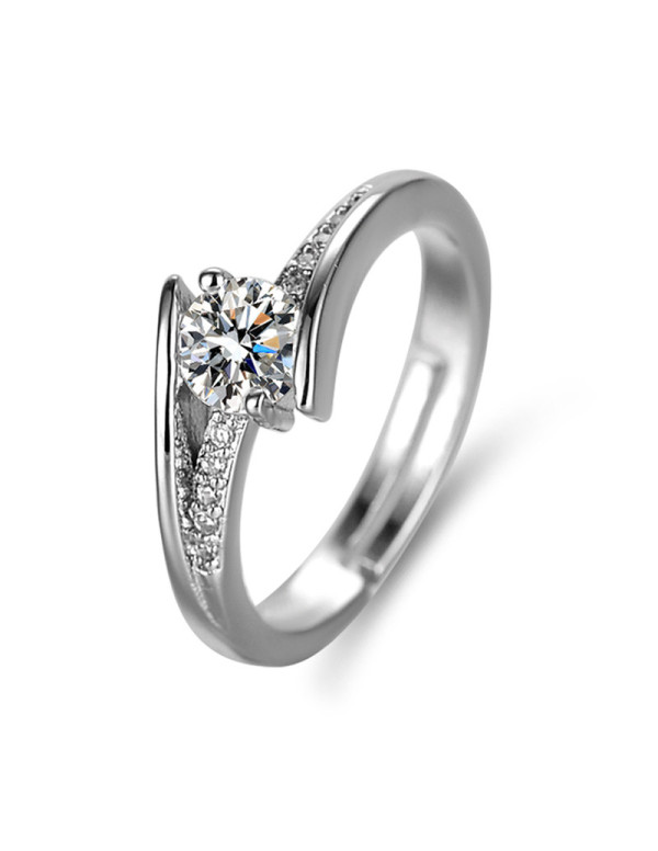 Jewels Galaxy Silver Plated Crystal Studded Contemporary Anti Tarnish Adjustable Solitaire Ring