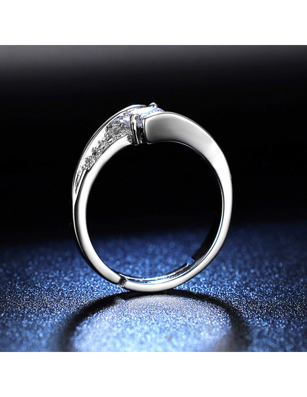 Jewels Galaxy Silver Plated Crystal Studded Contemporary Anti Tarnish Adjustable Solitaire Ring