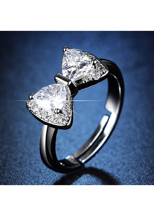 Jewels Galaxy Silver Plated Crystal Studded Bow Tie inspired Contemporary Adjustable Finger Ring