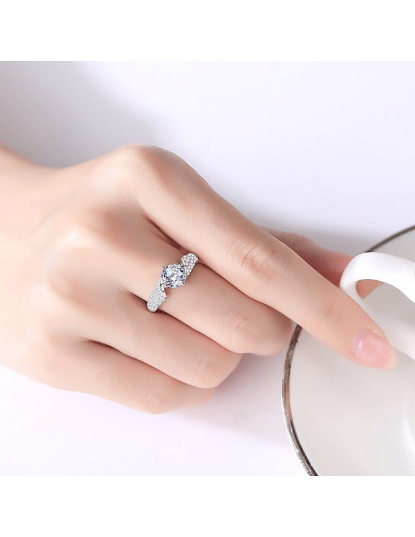 Jewels Galaxy Silver Plated Crystal Studded Anti Tarnish Contemporary Solitaire Adjustable Ring