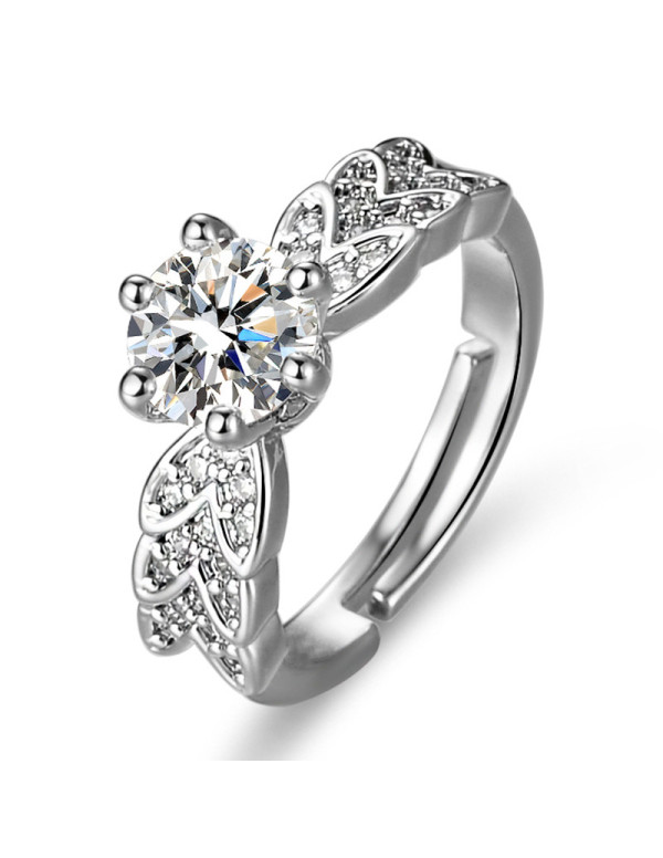 Jewels Galaxy Silver Plated Crystal Studded Contemporary Anti Tarnish Adjustable Solitaire Ring