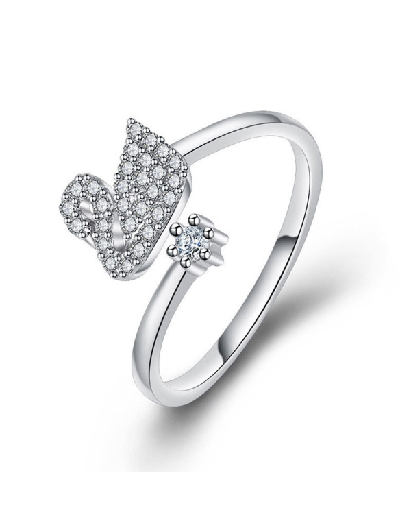 Jewels Galaxy Silver Plated American Diamond Studded Swan Shape Contemporary Korean Finger Ring