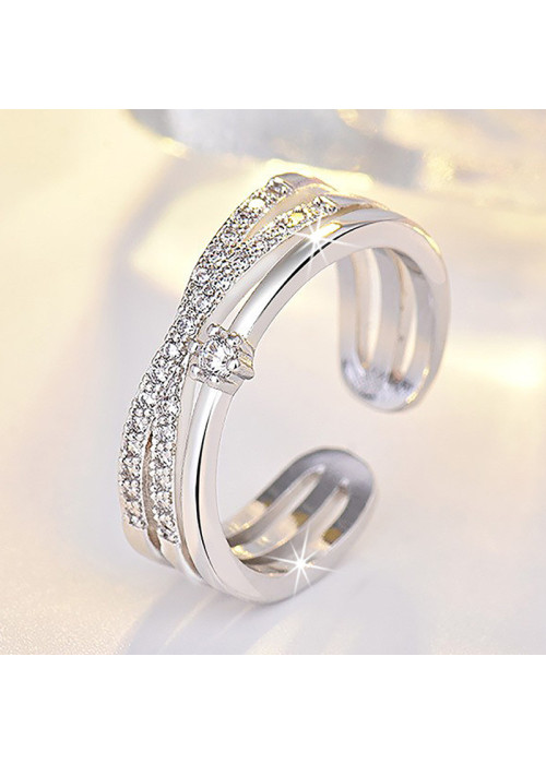 Jewels Galaxy Silver Plated American Diamond Studded Contemporary Korean Finger Ring